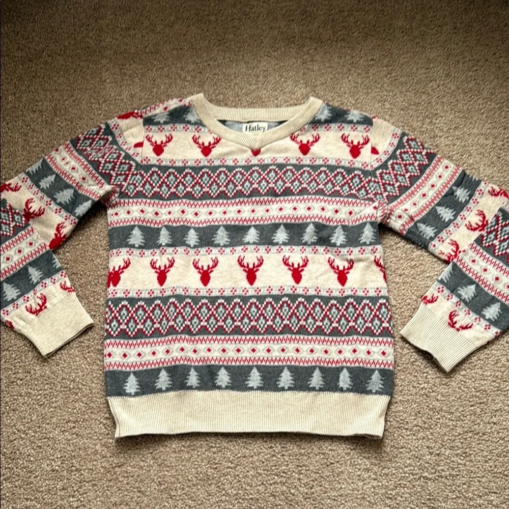 Hatley Kid’s Festive Sweater - Cream and Red